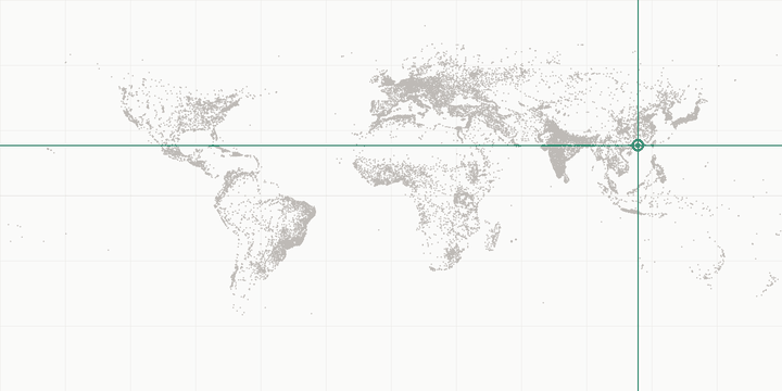 World map highlighting the position of Dongguan