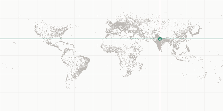 World map highlighting the position of Taj Mahal
