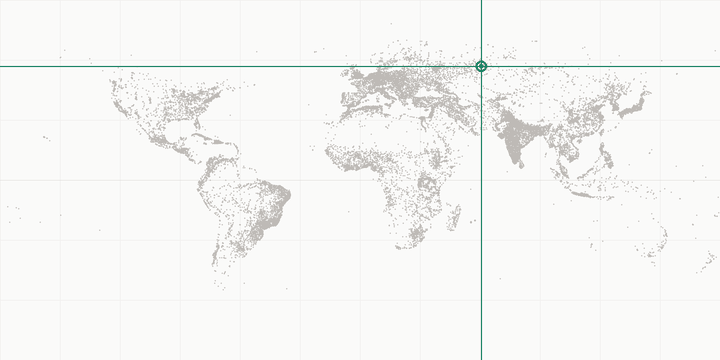 World map highlighting the position of Yekaterinburg